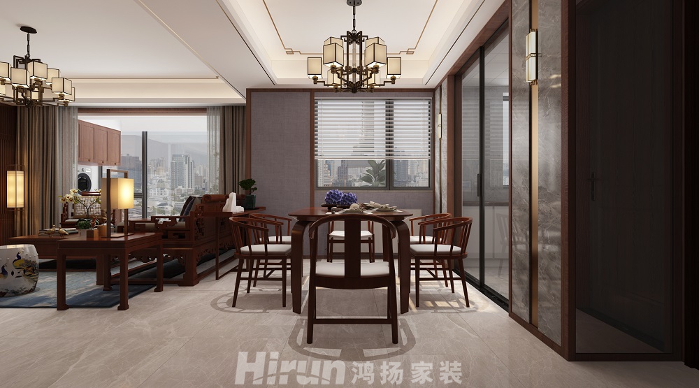 北辰三角洲130㎡復(fù)合寫意三居室 裝修案例效果圖-餐廳01