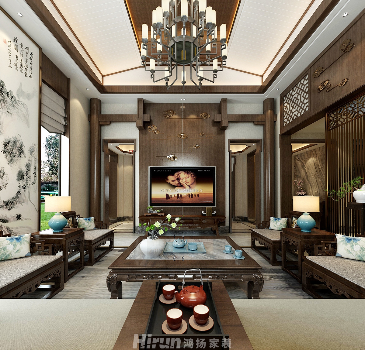 瀏陽(yáng)別墅1000㎡復(fù)合寫意別墅 裝修案例效果圖-1