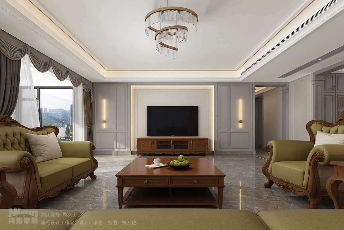湘江壹號260㎡新裝飾主義大平層 裝修案例效果圖-3電視背景