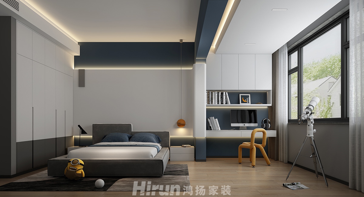 長房梅溪香山400㎡雅致現(xiàn)代別墅 裝修案例效果圖-11男孩房