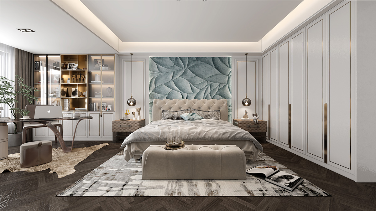 碧桂園280㎡新裝飾主義復式 裝修案例效果圖-14-3F主臥室正-白色