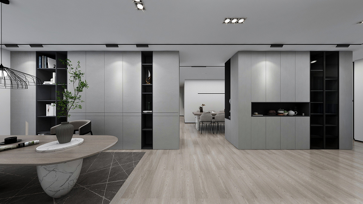 綠地城際空間站78㎡雅致現(xiàn)代二居室 裝修案例效果圖-書房廚房柜