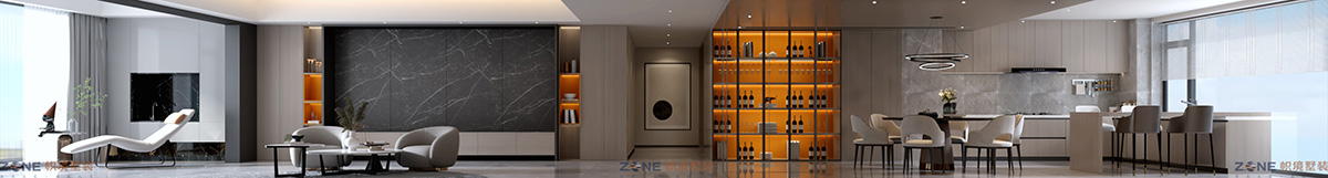 保利國(guó)際廣場(chǎng)240㎡雅致現(xiàn)代大平層 裝修案例效果圖-1-客廳