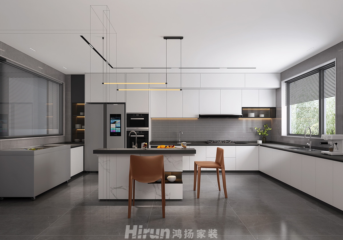 長房梅溪香山400㎡雅致現(xiàn)代別墅 裝修案例效果圖-2廚房