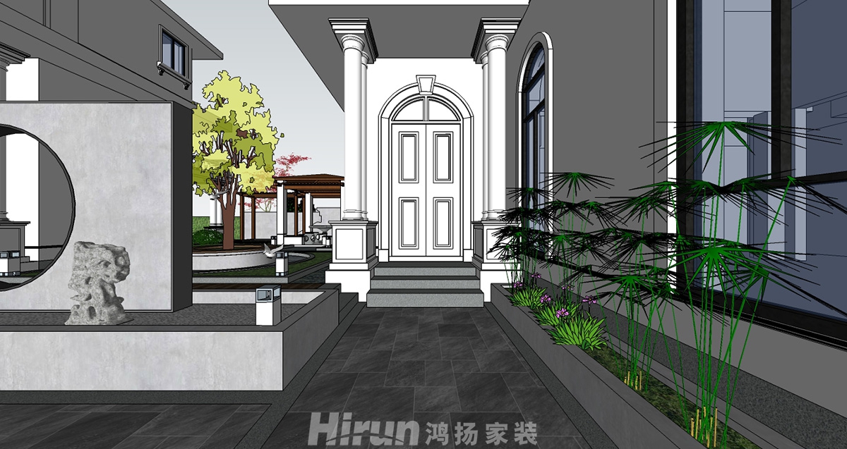 瀏陽(yáng)別墅1000㎡復(fù)合寫意別墅 裝修案例效果圖-瀏陽(yáng)中式園林1-8