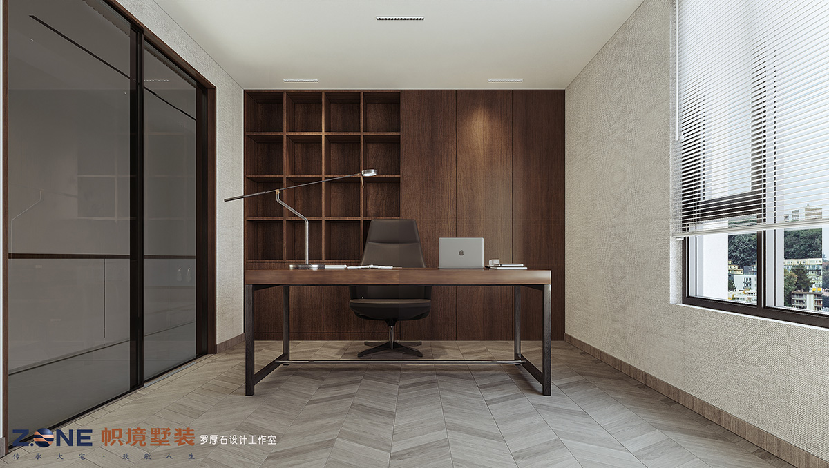 萬科紫臺260㎡雅致現(xiàn)代大平層 裝修案例效果圖-7二層書房水印