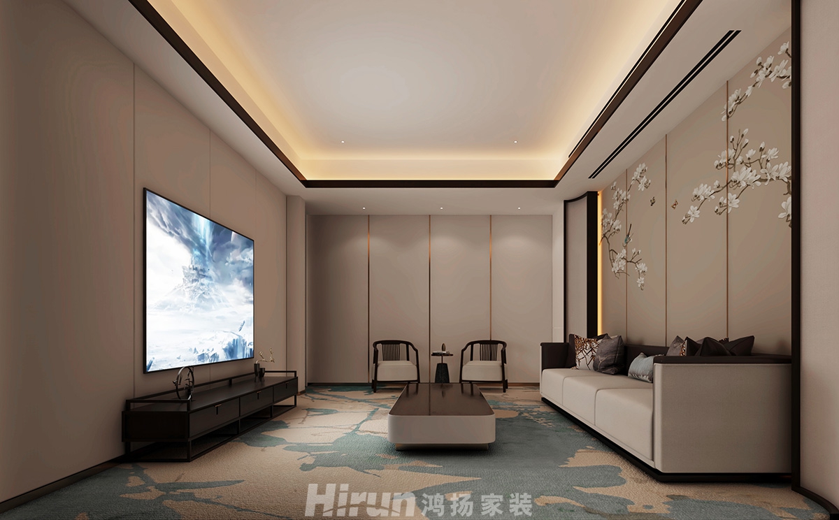 致地龍熙臺400㎡意境東方別墅 裝修案例效果圖-負二樓影音室