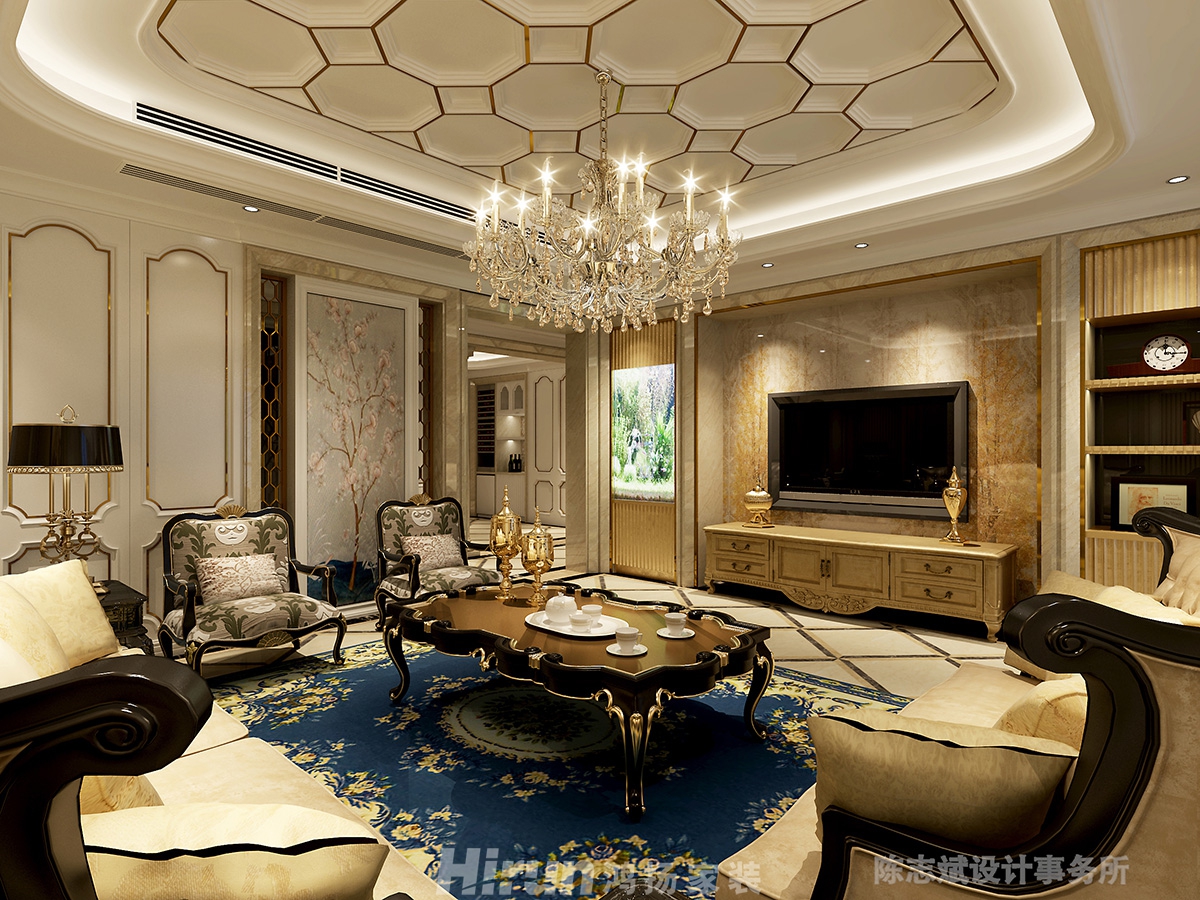 第六都260㎡新裝飾主義大平層 裝修案例效果圖-02客廳