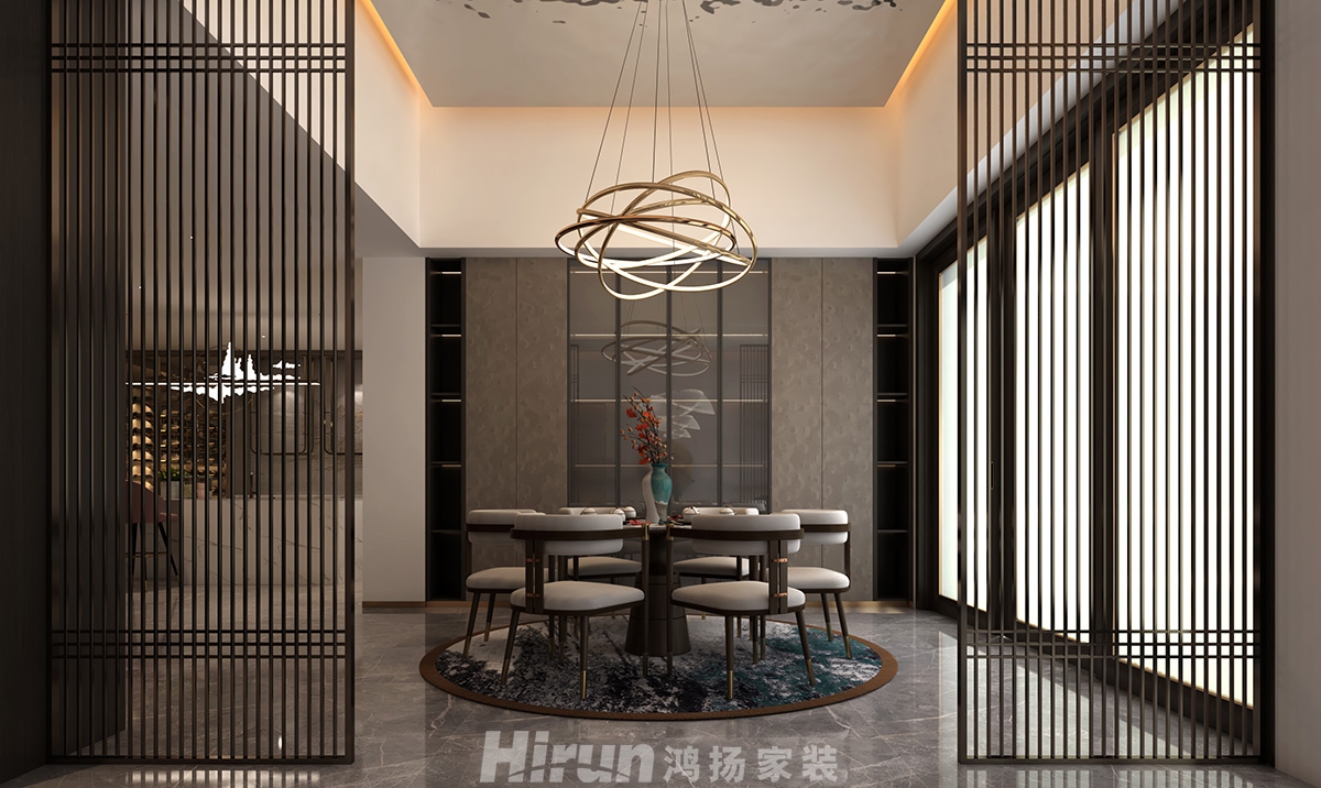 致地龍熙臺400㎡意境東方別墅 裝修案例效果圖-負一樓餐廳