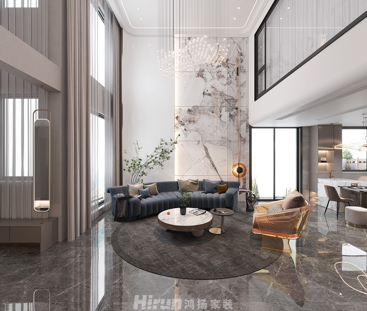 碧桂園300㎡新裝飾主義復式 裝修案例效果圖-3-1F沙發墻