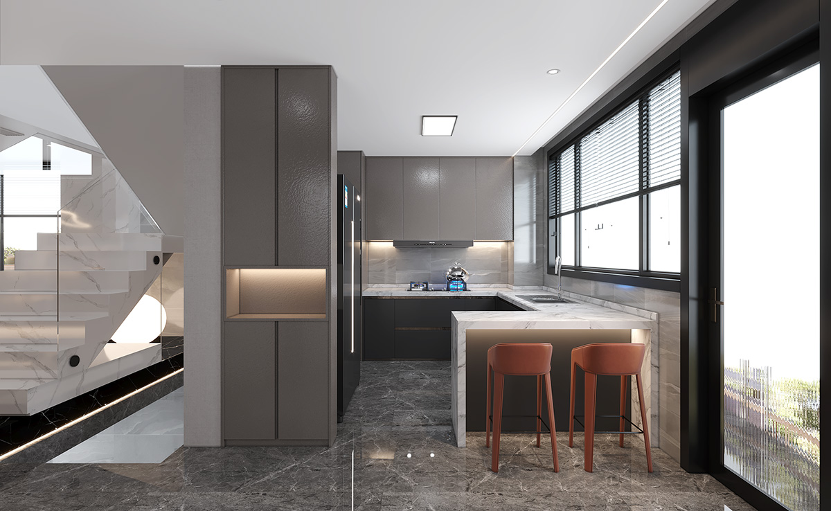 碧桂園280㎡新裝飾主義復式 裝修案例效果圖-7-1F廚房