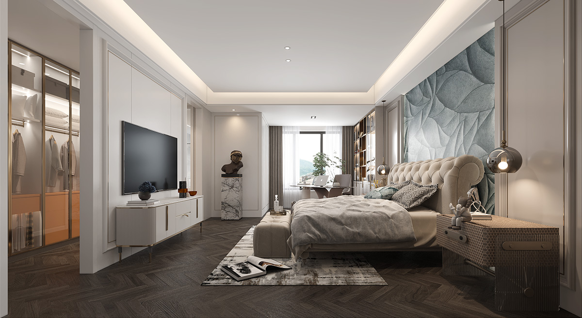 碧桂園280㎡新裝飾主義復式 裝修案例效果圖-15-3F主臥室側-貓眼