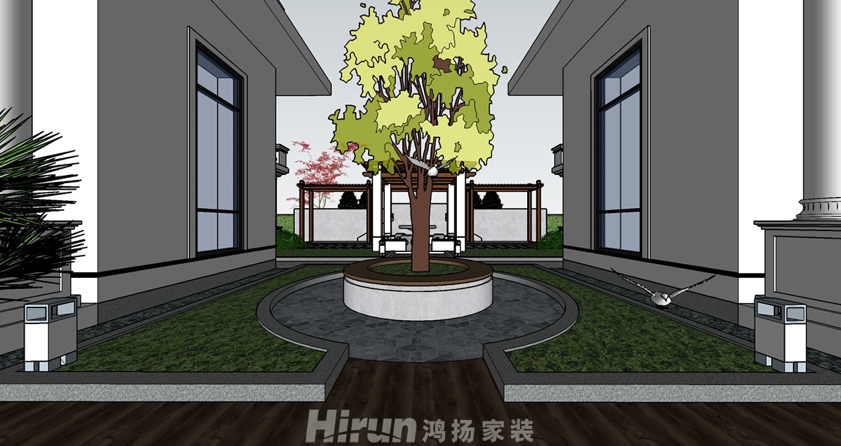 瀏陽(yáng)別墅1000㎡復(fù)合寫意別墅 裝修案例效果圖-瀏陽(yáng)中式園林1-10