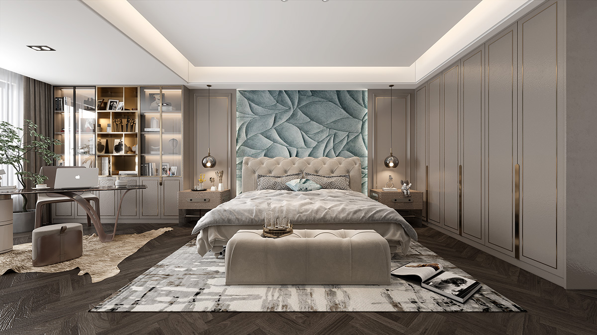 碧桂園280㎡新裝飾主義復式 裝修案例效果圖-13-3F主臥室正-貓眼