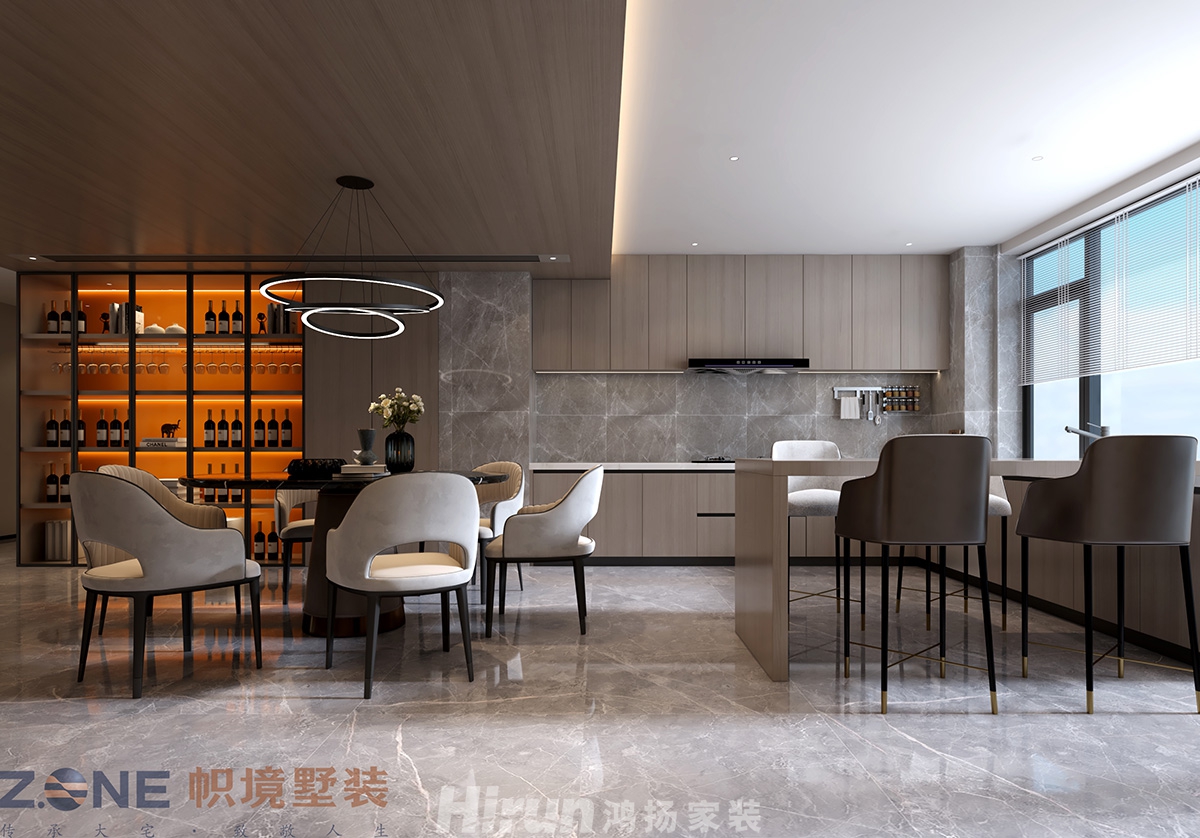 保利國(guó)際廣場(chǎng)240㎡雅致現(xiàn)代大平層 裝修案例效果圖-3-餐廳