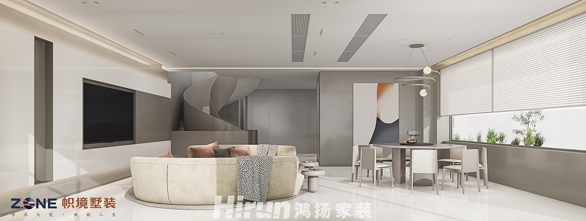 頤德公館400㎡雅致現代別墅 裝修案例效果圖-客廳3