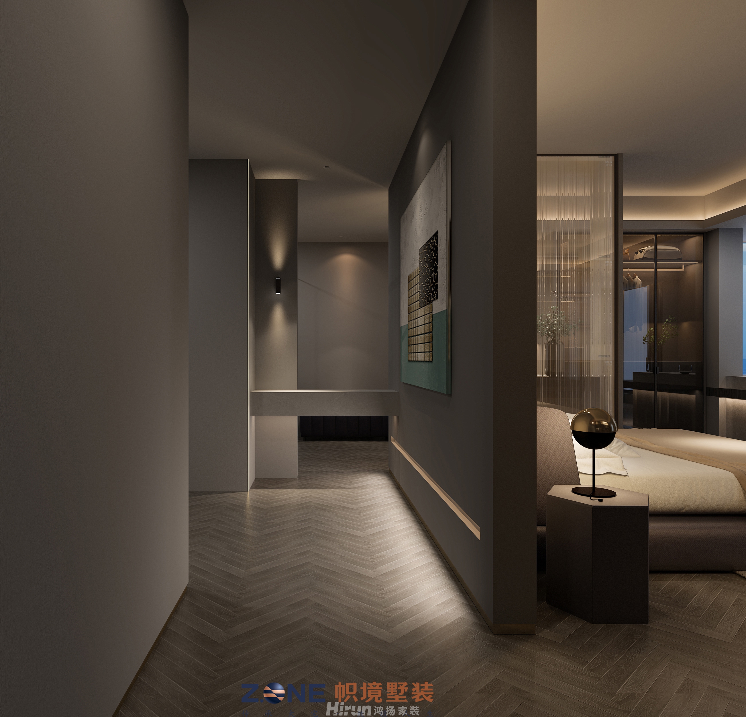 中建江山壹號220㎡雅致現(xiàn)代大平層 裝修案例效果圖-主臥玄關(guān)