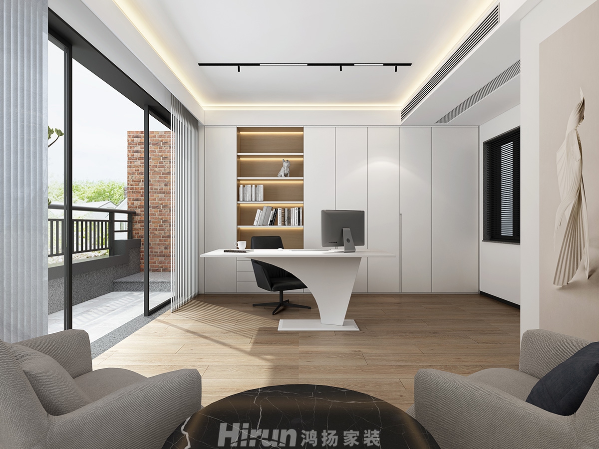 長房梅溪香山400㎡雅致現(xiàn)代別墅 裝修案例效果圖-13書房