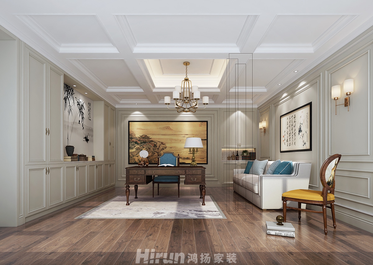 保利朗峰400㎡輕歐簡美別墅 裝修案例效果圖-005書房