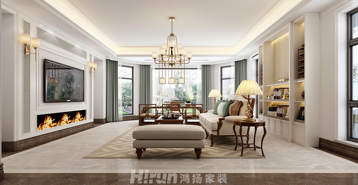 保利朗峰400㎡輕歐簡美別墅 裝修案例效果圖-006客廳