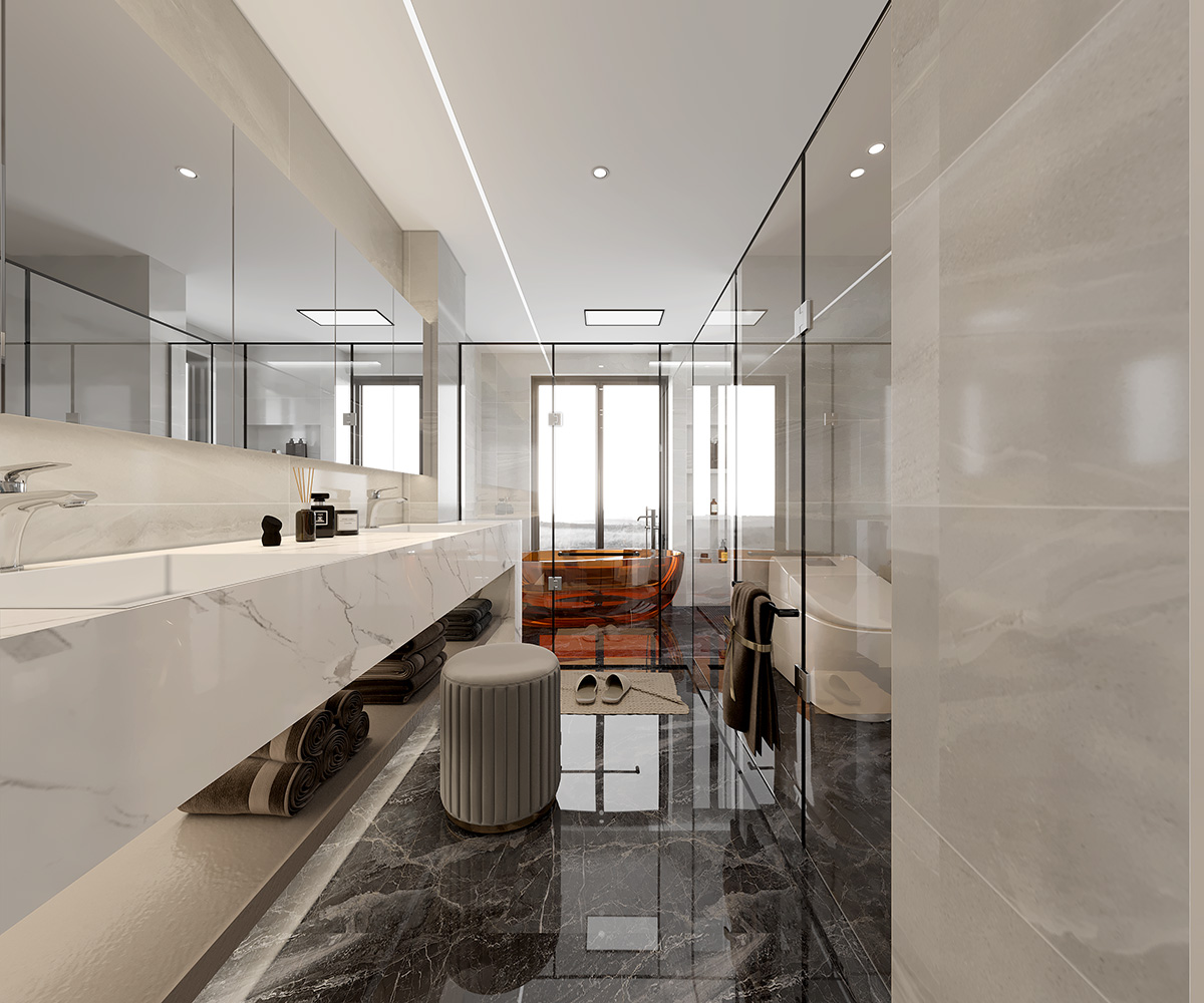 碧桂園280㎡新裝飾主義復式 裝修案例效果圖-18-3F主臥室衛生間