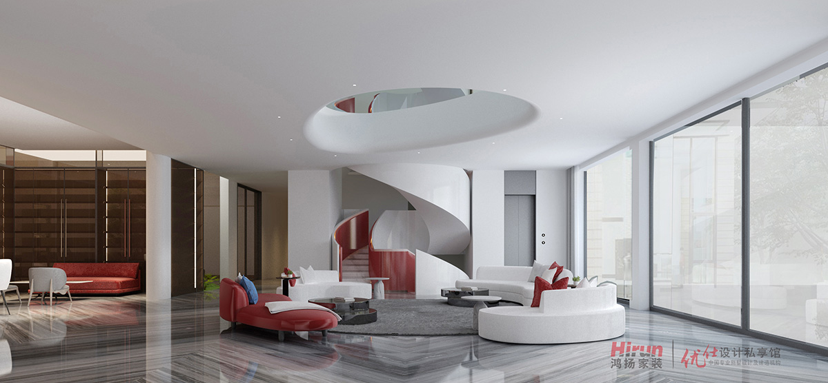 湘江壹號320㎡雅致現代別墅 裝修案例效果圖-3-二樓客廳