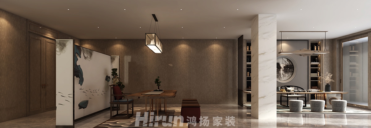 致地龍熙臺400㎡意境東方別墅 裝修案例效果圖-負二樓書畫區