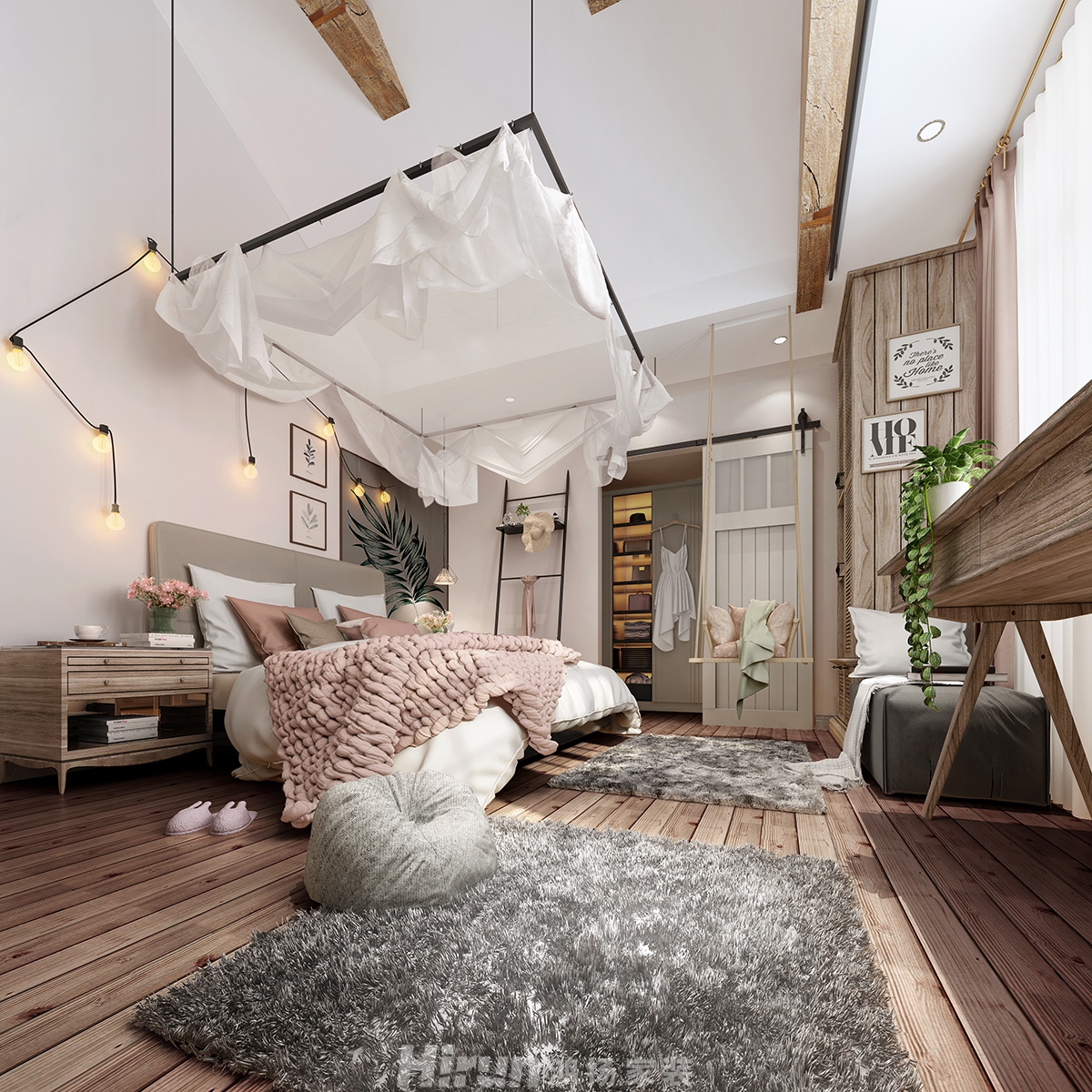 深業堤亞納灣600㎡新裝飾主義別墅 裝修案例效果圖-女兒房2