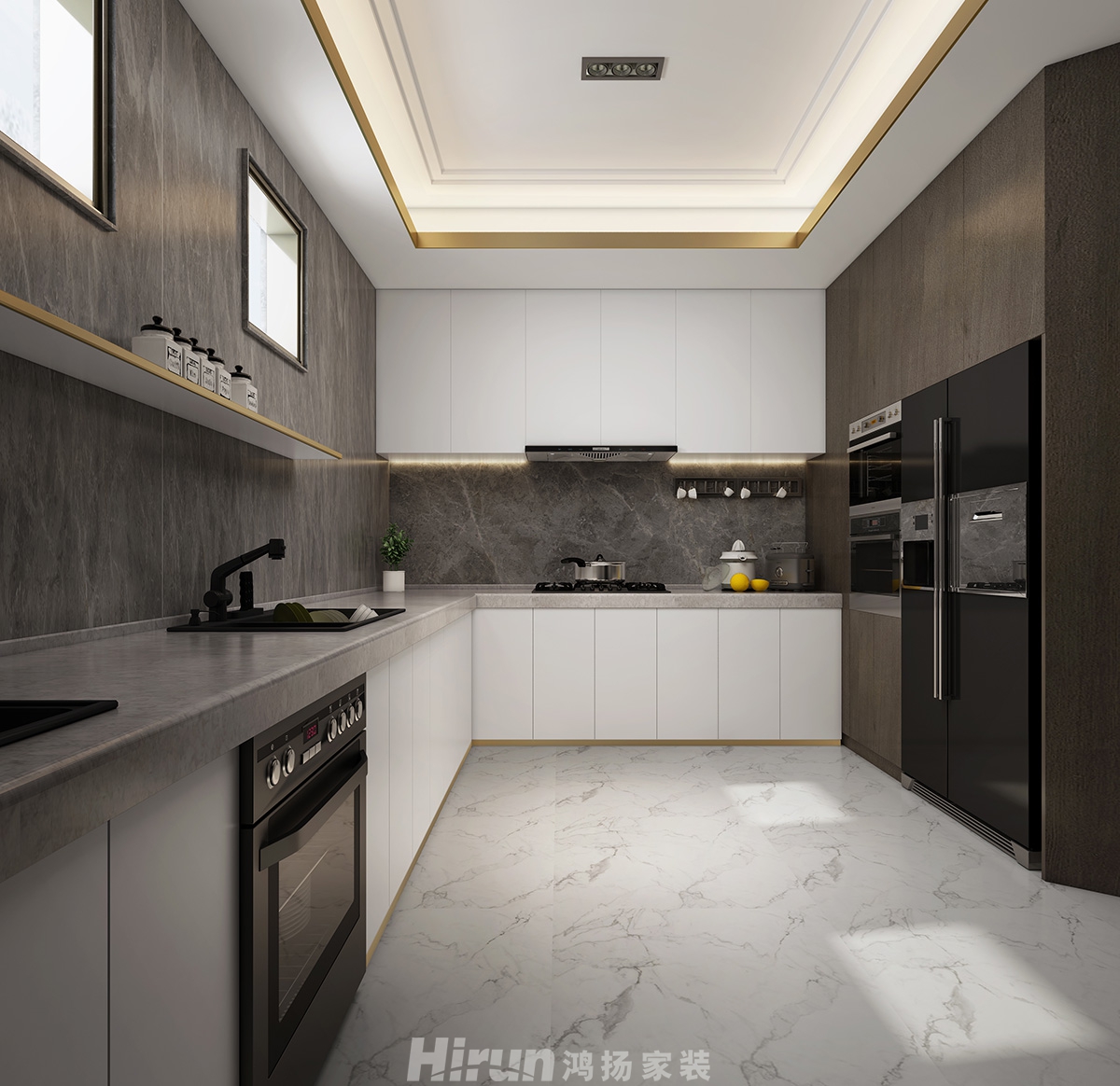 深業堤亞納灣600㎡新裝飾主義別墅 裝修案例效果圖-廚房