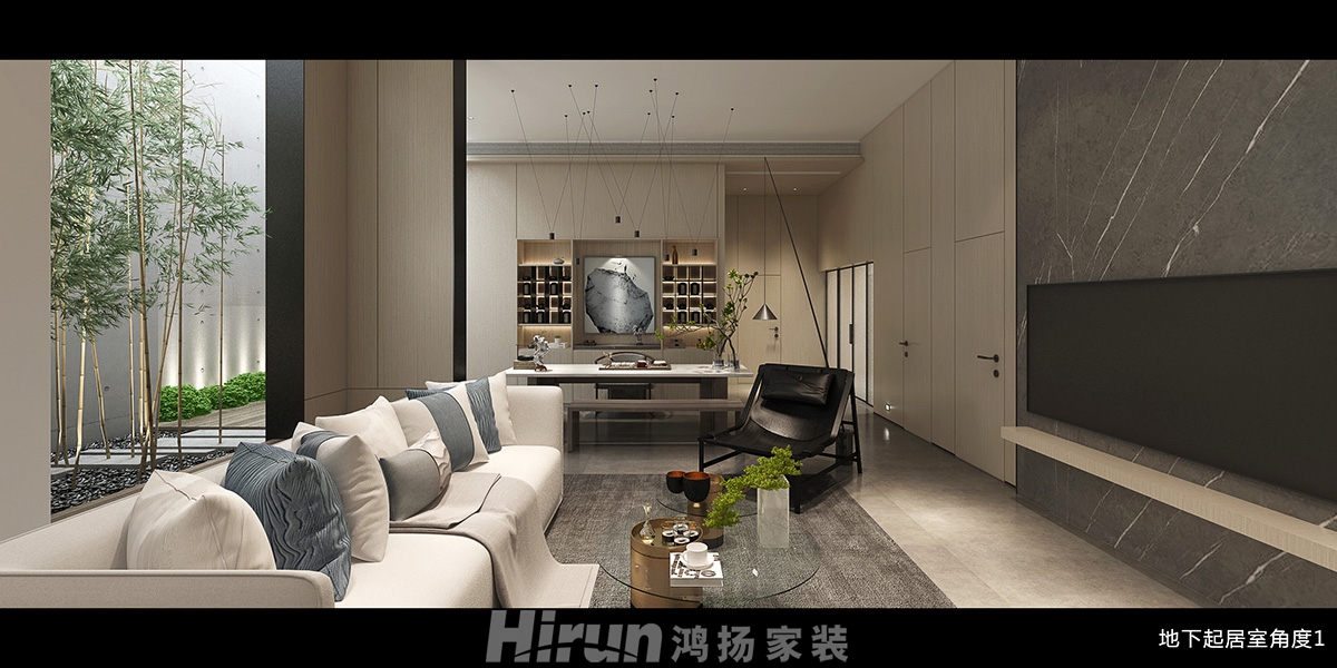 東方名苑首府500㎡意境東方別墅 裝修案例效果圖-負(fù)一層角度1