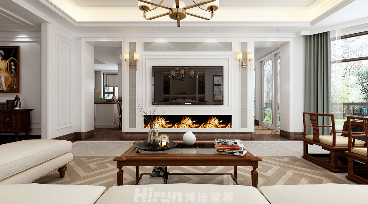 保利朗峰400㎡輕歐簡美別墅 裝修案例效果圖-007客廳