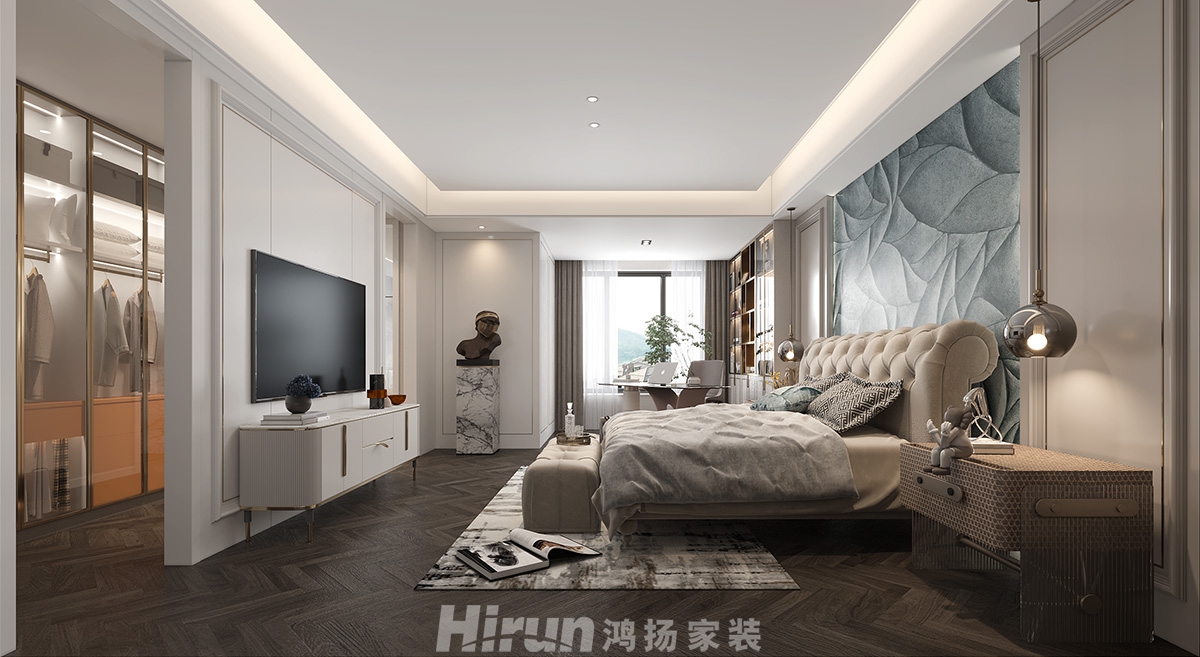 碧桂園300㎡新裝飾主義復式 裝修案例效果圖-15-3F主臥室側-貓眼