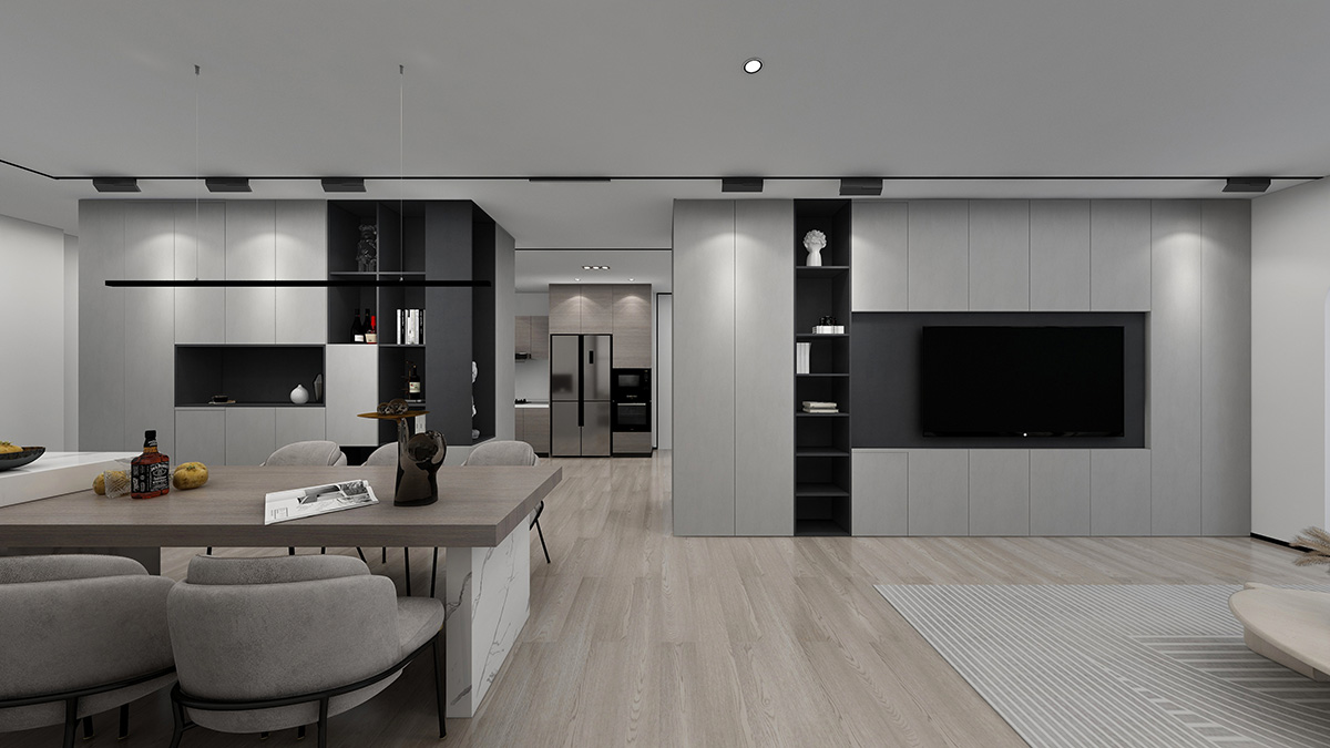 綠地城際空間站78㎡雅致現(xiàn)代二居室 裝修案例效果圖-客餐廳柜