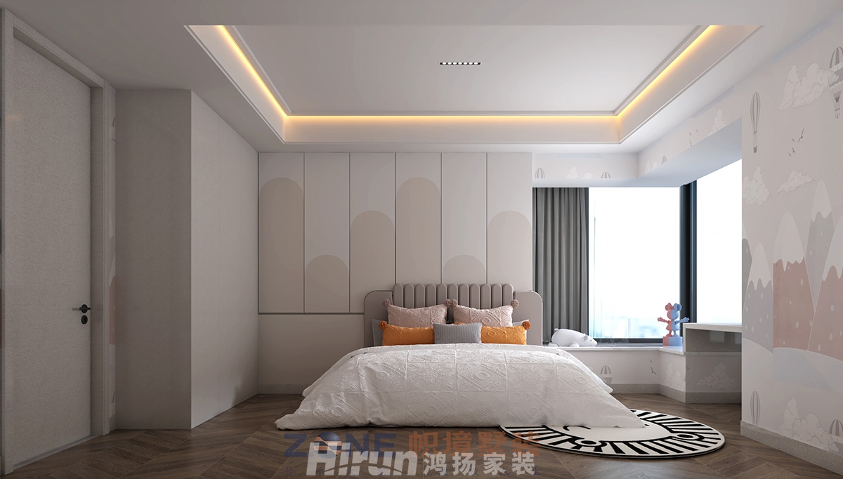 保利國(guó)際廣場(chǎng)240㎡雅致現(xiàn)代大平層 裝修案例效果圖-6-小女兒房