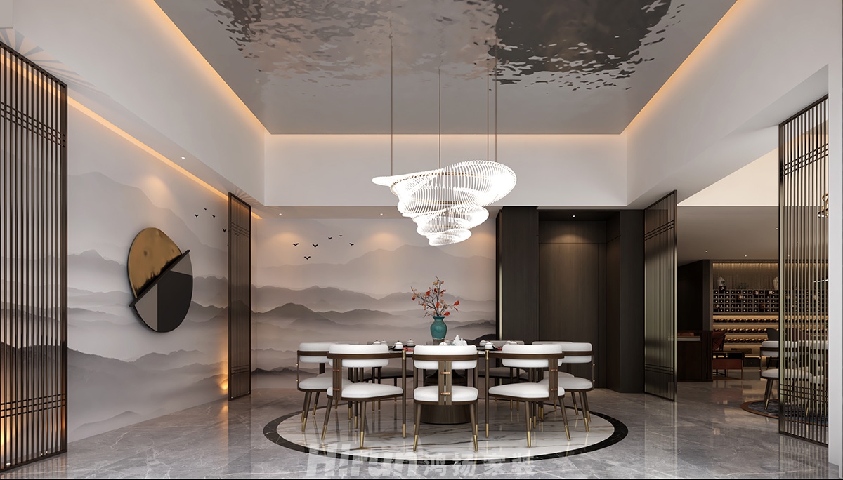 致地龍熙臺400㎡意境東方別墅 裝修案例效果圖-負一樓宴會廳