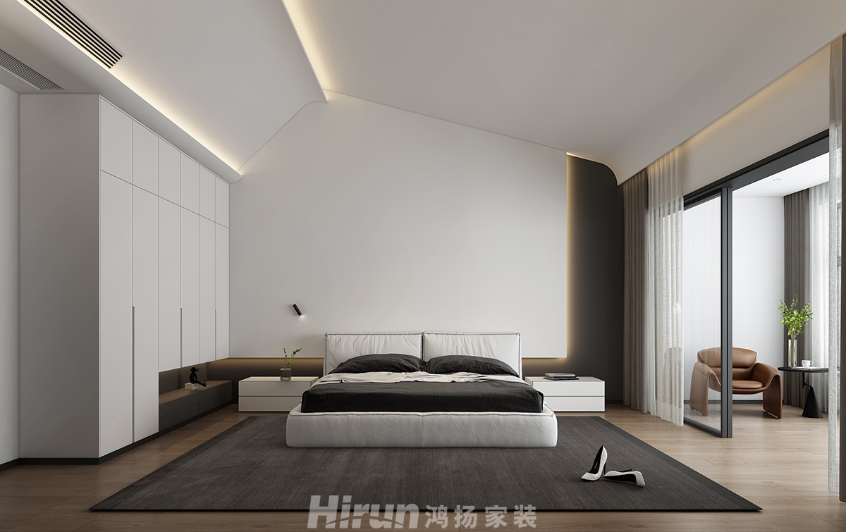 長房梅溪香山400㎡雅致現(xiàn)代別墅 裝修案例效果圖-14主臥