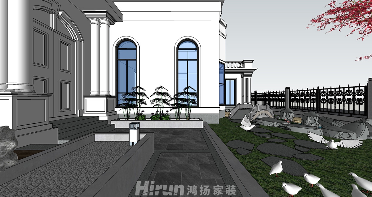 瀏陽(yáng)別墅1000㎡復(fù)合寫意別墅 裝修案例效果圖-瀏陽(yáng)中式園林1-7