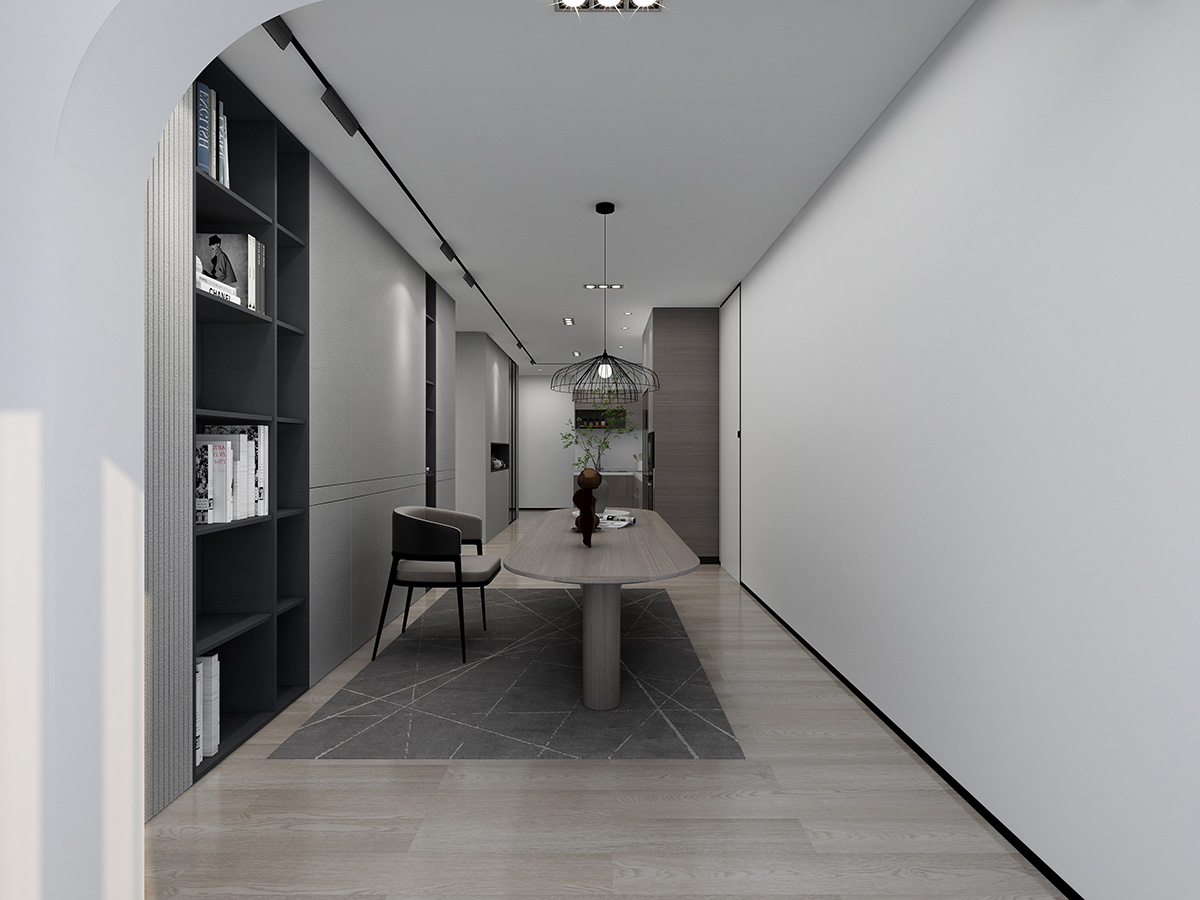 綠地城際空間站78㎡雅致現(xiàn)代二居室 裝修案例效果圖-書房廚房