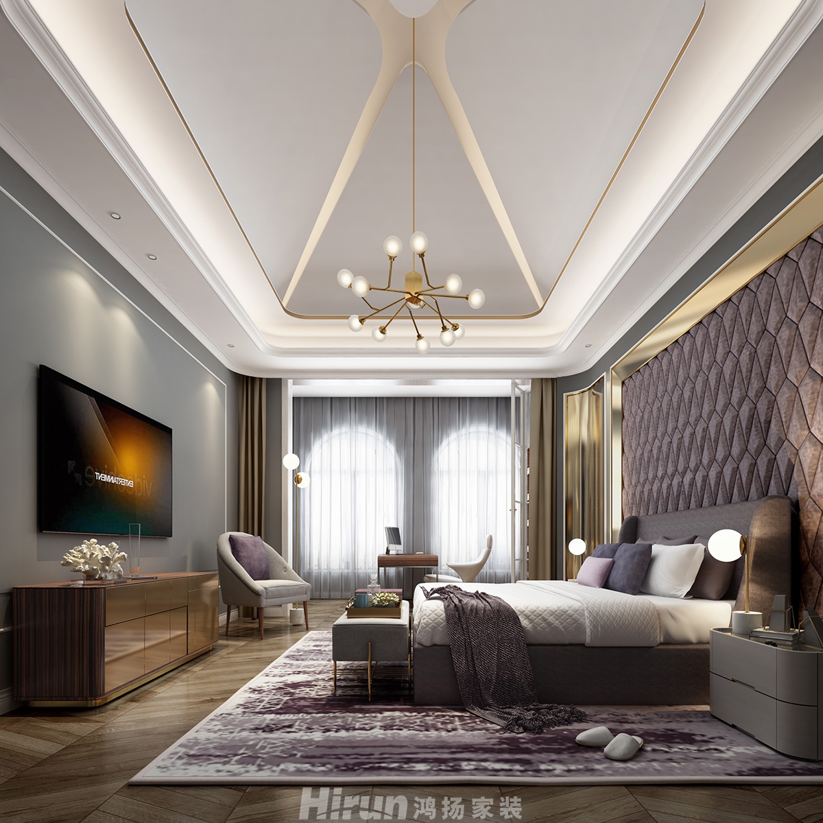 深業堤亞納灣600㎡新裝飾主義別墅 裝修案例效果圖-主臥室