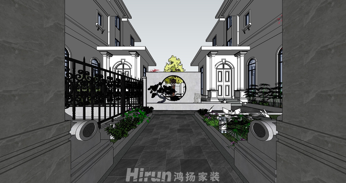 瀏陽(yáng)別墅1000㎡復(fù)合寫意別墅 裝修案例效果圖-瀏陽(yáng)中式園林1-2