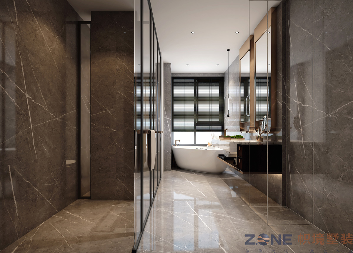 保利國(guó)際廣場(chǎng)240㎡雅致現(xiàn)代大平層 裝修案例效果圖-7-主衛(wèi)