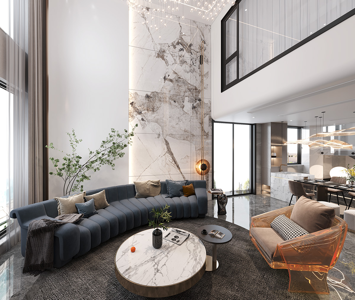 碧桂園280㎡新裝飾主義復式 裝修案例效果圖-2-1F沙發