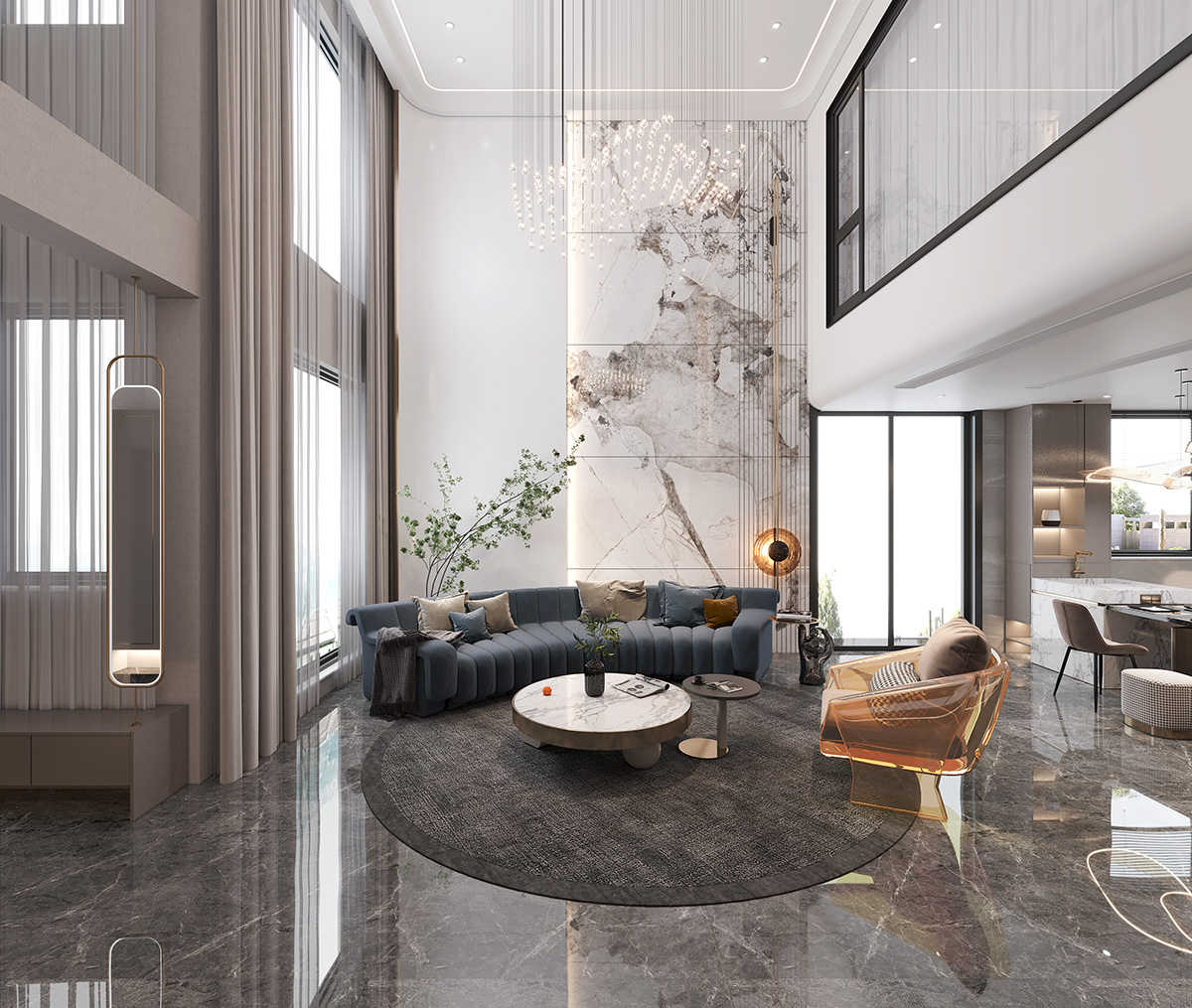 碧桂園280㎡新裝飾主義復式 裝修案例效果圖-3-1F沙發墻