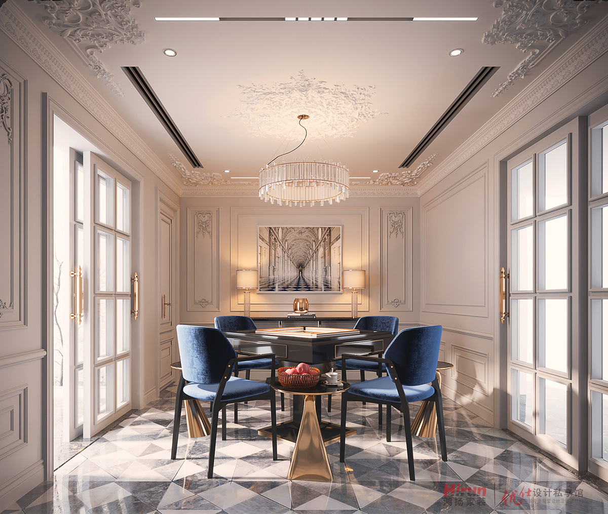 富瑤天下500㎡歐美香頌別墅 裝修案例效果圖-5--1f麻將房