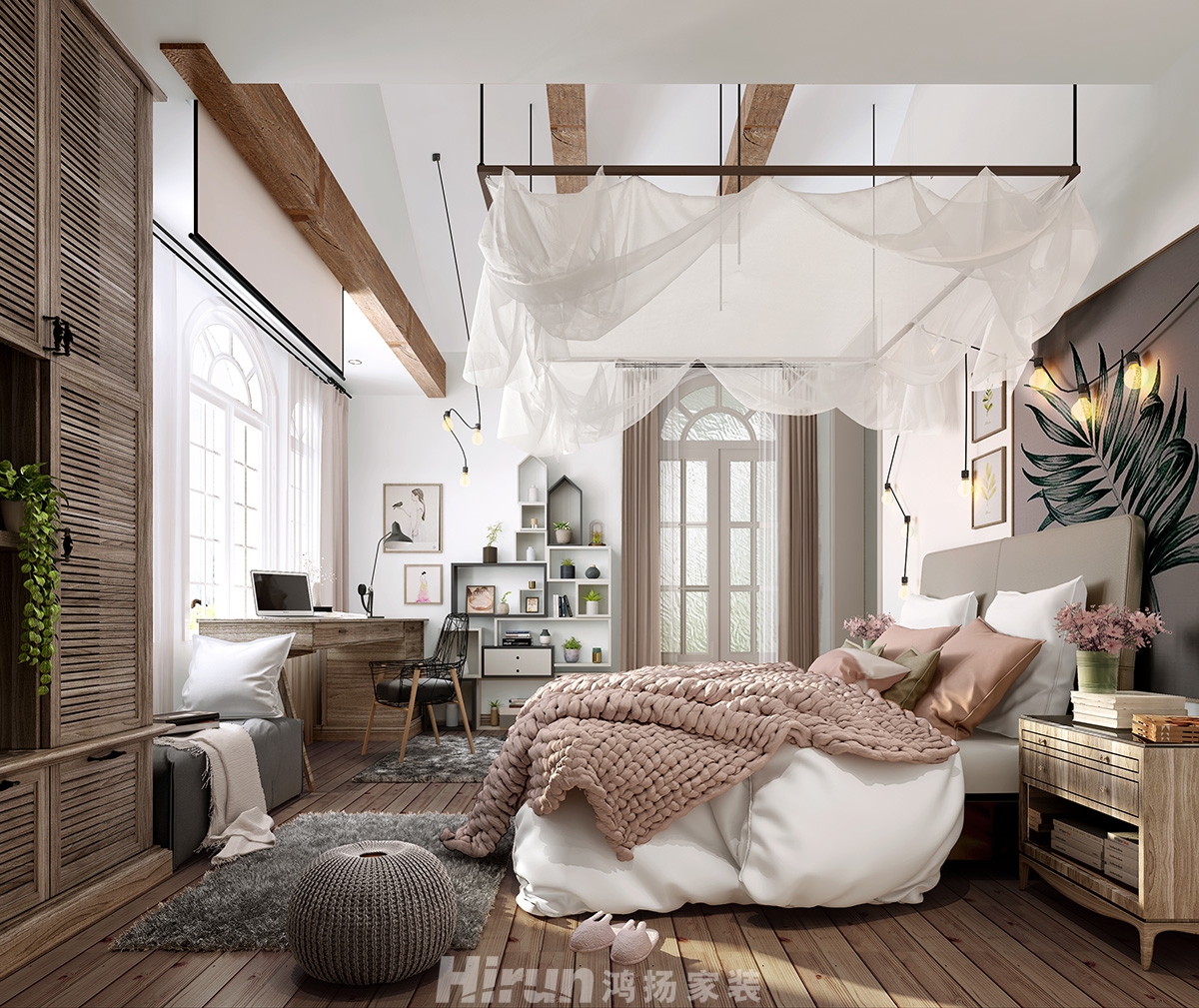 深業堤亞納灣600㎡新裝飾主義別墅 裝修案例效果圖-女兒房1