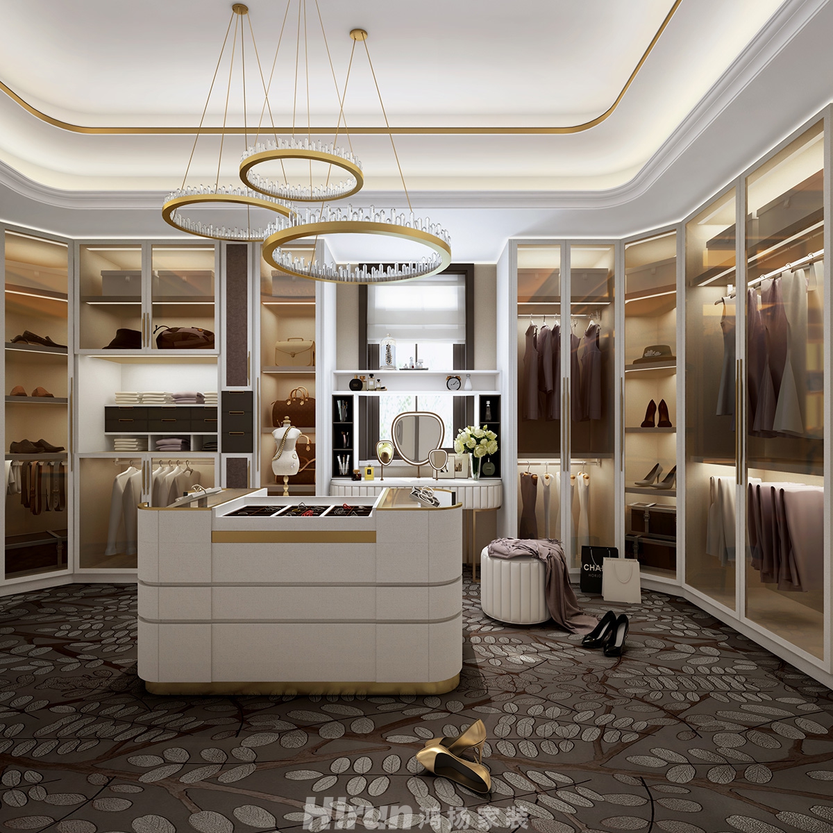 深業堤亞納灣600㎡新裝飾主義別墅 裝修案例效果圖-衣帽間