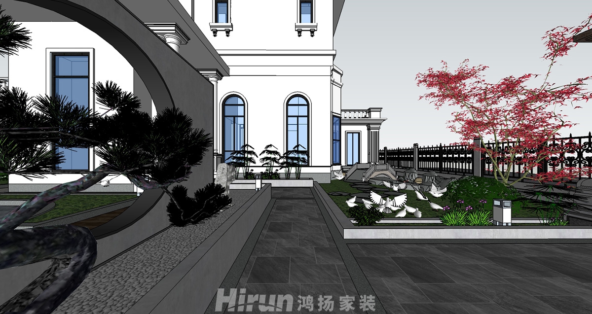 瀏陽(yáng)別墅1000㎡復(fù)合寫意別墅 裝修案例效果圖-瀏陽(yáng)中式園林1-6