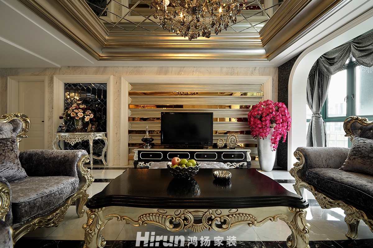 華盛新外灘220㎡歐美香頌大平層 裝修案例效果圖-客廳