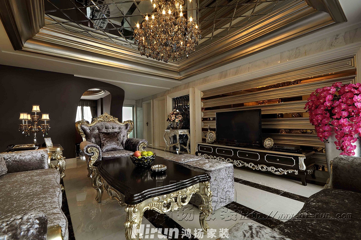 華盛新外灘220㎡歐美香頌大平層 裝修案例效果圖-客廳-(4)