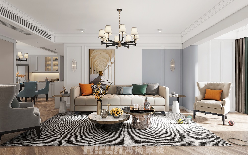 恒大華府130㎡輕歐簡美四居室 裝修案例效果圖-3